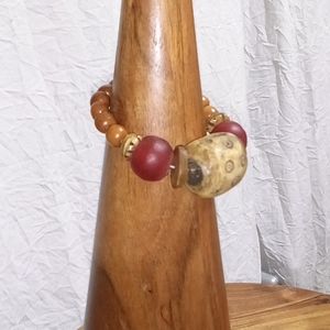 Bohemian African Beads. Glass and wood stretch bracelet